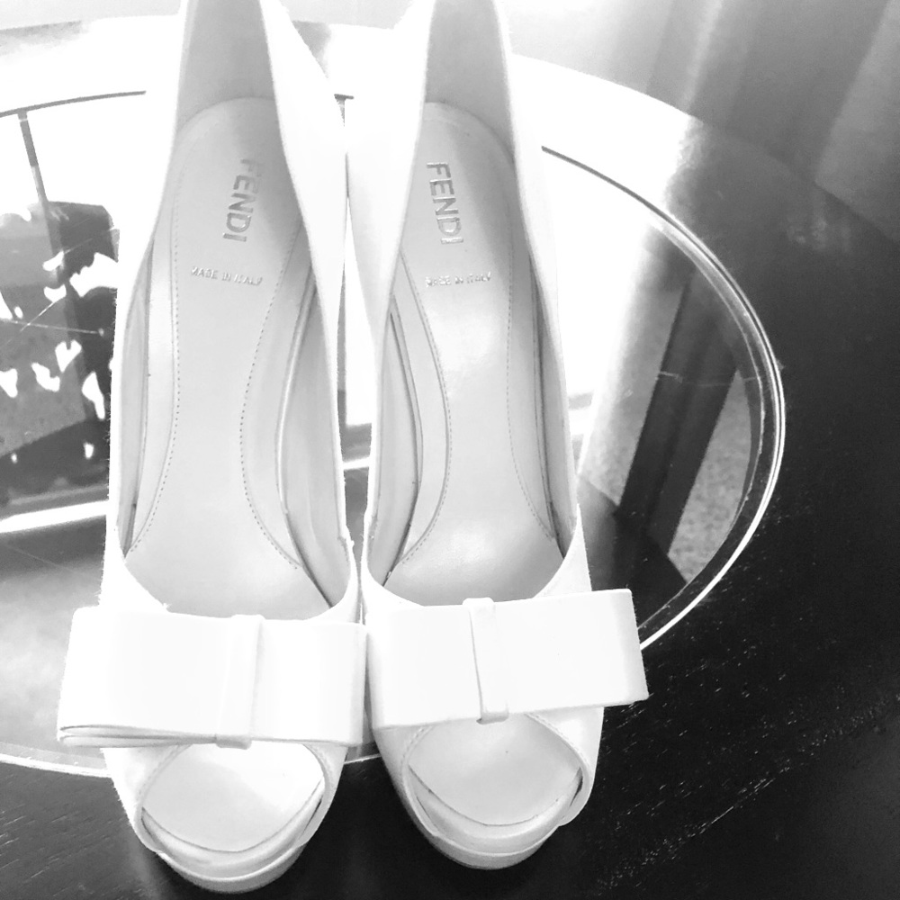Fendi White Satin Pump